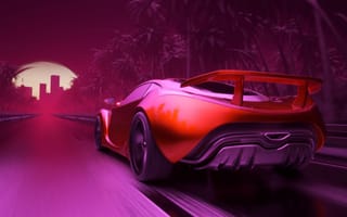 Картинка дорога, машина, авто, графика, art, неон, рендеринг, Neon