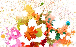 Картинка краски, брызги, силуэт, листья, осень