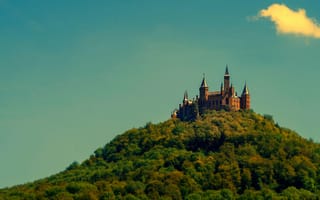 Картинка Германия, лес, башня, небо, стена, гора, деревья, замок Гогенцоллерн