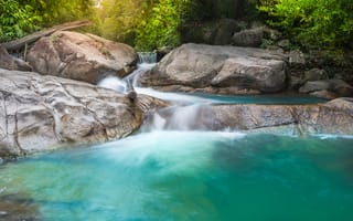 Картинка river, tropical, forest, waterfall, водопад, summer, тропический, лес