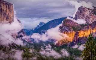 Картинка национальный парк, Yosemite national park, лес, облака, природа, горы, Йосе́митский национальный парк, США