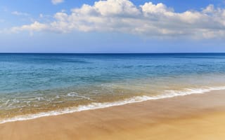 Картинка песок, море, seascape, небо, summer, лето, волны, blue, sand, пляж, sea, beach, wave