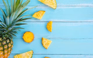 Картинка фрукт, pineapple, fruit, summer, ломтики, ананас, wood, slice