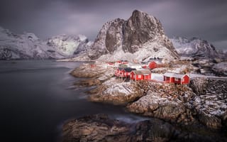 Картинка зима, облака, пейзаж, снег, горы, пасмурно, природа, камни