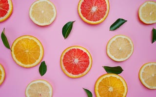 Картинка лимон, lemon, grapefruit, slice, orange, fruit, грейпфрут, ломтики, апельсин, citrus, фрукты