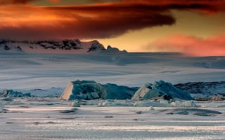 Картинка холод, лед, закат, снег, облака, пейзаж, зима, небо