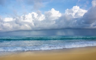 Картинка песок, море, seascape, beach, лето, пляж, wave, волны, blue, небо, sand, summer, sea