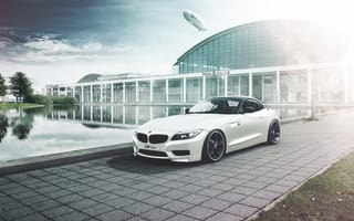 Картинка BMW, здание, white, Z4, озеро, дирежабль