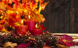 Картинка осень, свечи, листья