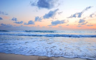 Картинка песок, море, волны, seascape, summer, берег, лето, небо, beach, sand, blue, wave, пляж, sea