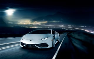Картинка Lamborghini, Huracan, LP 610-4, горизонт, движение, ночь, white, front, Ronaldo Stewart, LB724