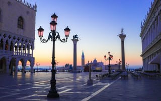 Картинка Венеция, Италия, колонна святого Теодора, утро, колонна Святого Марка, дворец дожей, пьяцетта