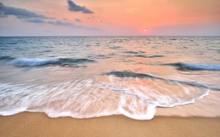 Обои песок, море, sunset, закат, wave, пляж, seascape, лето, sand, берег, sea, волны, summer, beach, небо