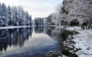 Картинка winter, снег, деревья, snow, landscape, зима, река