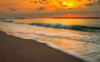 Картинка песок, море, beach, закат, sunset, sand, небо, wave, пляж, sea, берег, волны, seascape, лето, summer