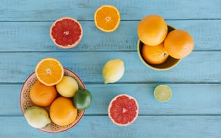 Картинка лимон, апельсин, ломтики, фрукты, wood, грейпфрут, grapefruit, lemon, citrus, fruit, orange, slice