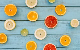 Картинка лимон, грейпфрут, orange, ломтики, grapefruit, фрукты, wood, апельсин, fruit, citrus, lemon, slice
