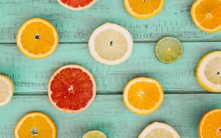 Картинка лимон, ломтики, slice, апельсин, грейпфрут, wood, citrus, grapefruit, fruit, фрукты, orange, lemon