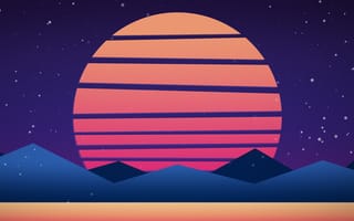 Картинка солнце, горы, стиль, Neon, музыка, Synth, 80's