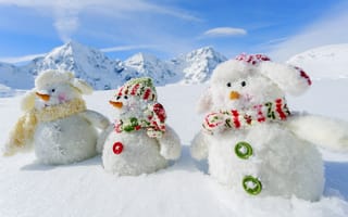 Картинка природа, пейзаж, зима, деревья, снег, snowmen