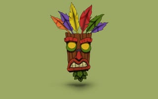 Картинка минимализм, Crash Bandicoot, Aku Aku, маска, crash, арт, Аку Аку