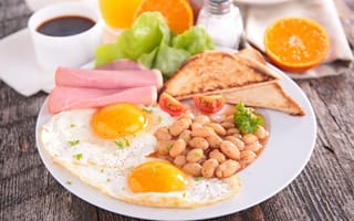 Картинка кофе, апельсин, фасоль, бекон, завтрак, тосты