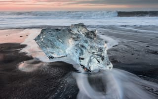 Картинка холод, лед, песок, зима, небо, пляж, море, волны