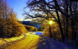 Обои cool, white, trees, природа, winter, road, snow, пейзаж, beautiful, зима, дорога, sky, лес, sunset, nice, path, небо, forest, снег, деревья, nature