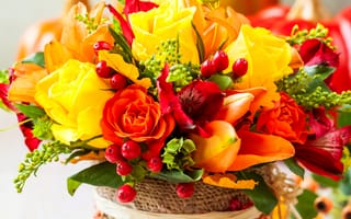 Картинка букет, розы, альстрёмерия, тюльпаны, цветы