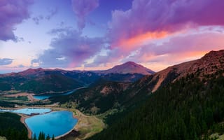 Картинка США, гора Пайкс Пик, облака, закат, штат Колорадо, лес, озера, небо
