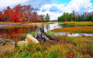 Обои осень, трава, камни, природа, пейзаж, река