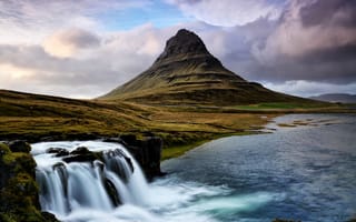 Картинка Kirkjufell, водопад, гора, Исландия, поток