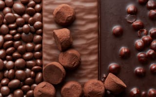 Картинка крупный план, шоколад, сладости, орехи, конфеты, дражже