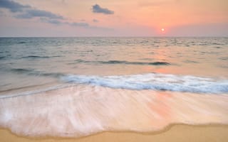 Картинка песок, море, волны, берег, закат, небо, пляж, лето