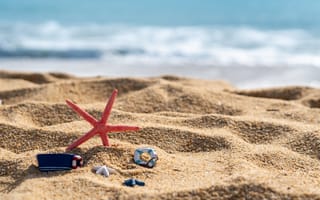 Картинка песок, море, пляж, marine, summer, beach, starfish, sea, волны, берег, звезда, лето, ракушки, seashells, sand