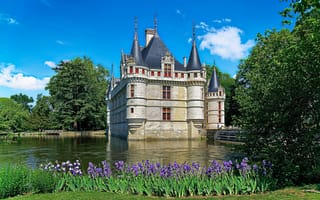 Картинка цветы, Франция, замок, река