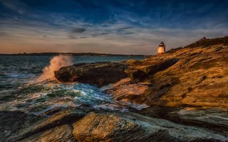 Картинка море, волны, океан, синева, камни, свет, небо, облака