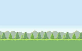 Картинка трава, Поле, горы, небо, деревья, 8-bit