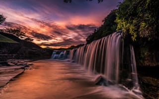 Картинка река, Япония, каскад, Чёрный водопад, водопад, рассвет, утро