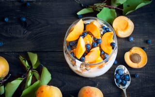Картинка ягоды, голубика, абрикосы, десерт, завтрак