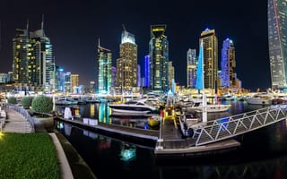 Обои ночь, Дубай, Panorama, Dubai, небоскреб, панорама, город