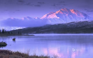 Картинка Wonder Lake, США, небо, Аляска, лось, озеро, горы