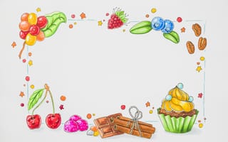 Картинка белый, ягоды, chocolate, рамка, фрукты, десерт