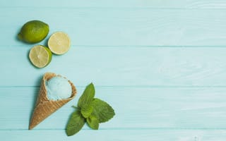 Картинка мороженое, десерт, mint, лайм, ice-cream, lime, вафельный рожок