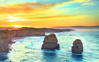 Картинка Австралия, океан, облака, закат, солнце, скалы, небо, море