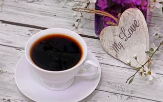 Картинка cup, heart, coffee, spring, flowers, love
