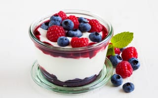 Картинка cream, yoghurt, десерт, малина, крем, dessert, йогурт, еда, blueberry, черника, raspberry