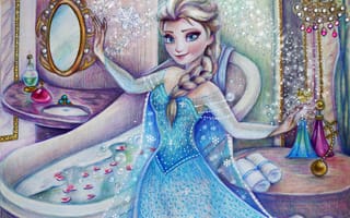 Картинка Холодное сердце, платье, Elsa, рисунок, Frozen, Disney, девушка, art