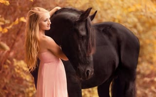 Обои девушка, конь, настроение