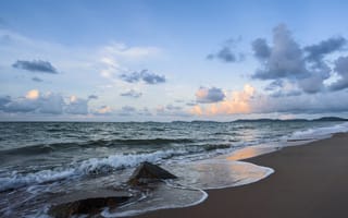 Картинка песок, лето, пляж, seascape, sea, волны, закат, blue, sand, summer, море, wave, sunset, beach